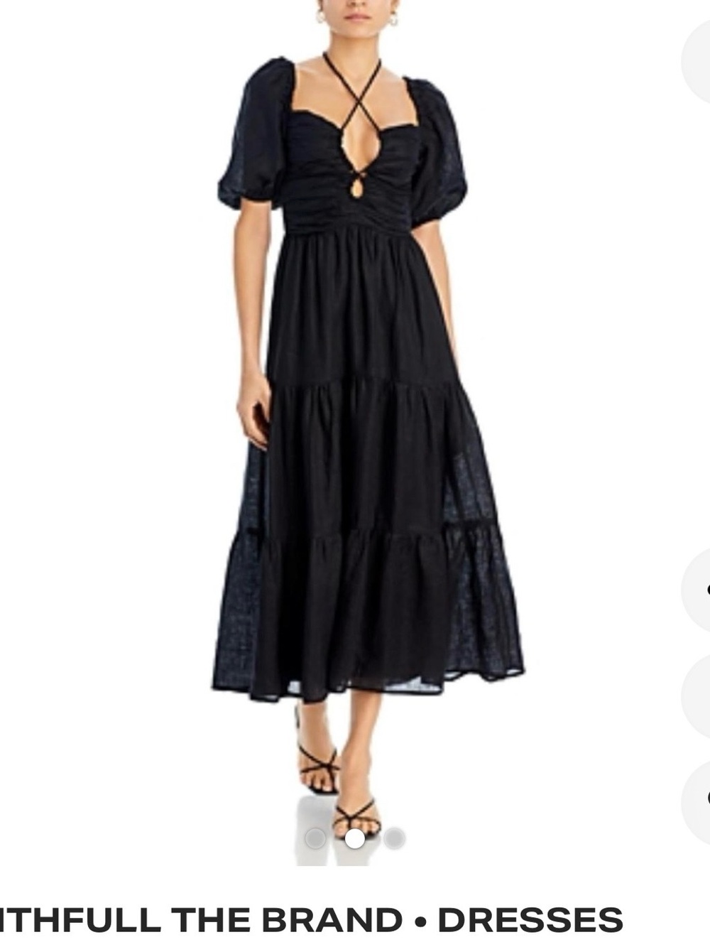 Faithfull the Brand Black Crisscross Puff-Sleeve Tiered Midi Dress